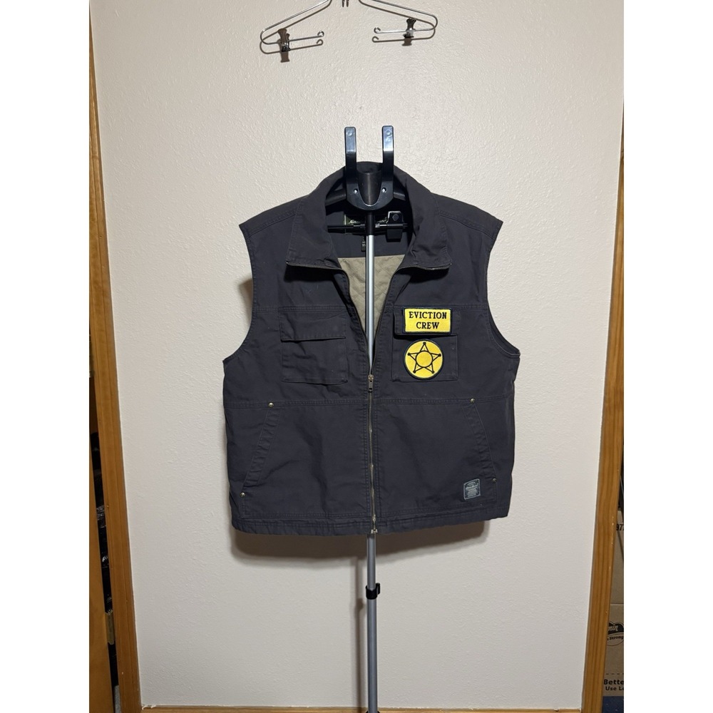 Eddie Bauer Quilted Canvas Work Vest XXL Custom "Eviction Crew" Patch
